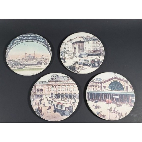 Set of 4 Paris Coasters, Heavyweight Vintage Parisian Scenes, 4 inches Wide - Picture 1 of 5